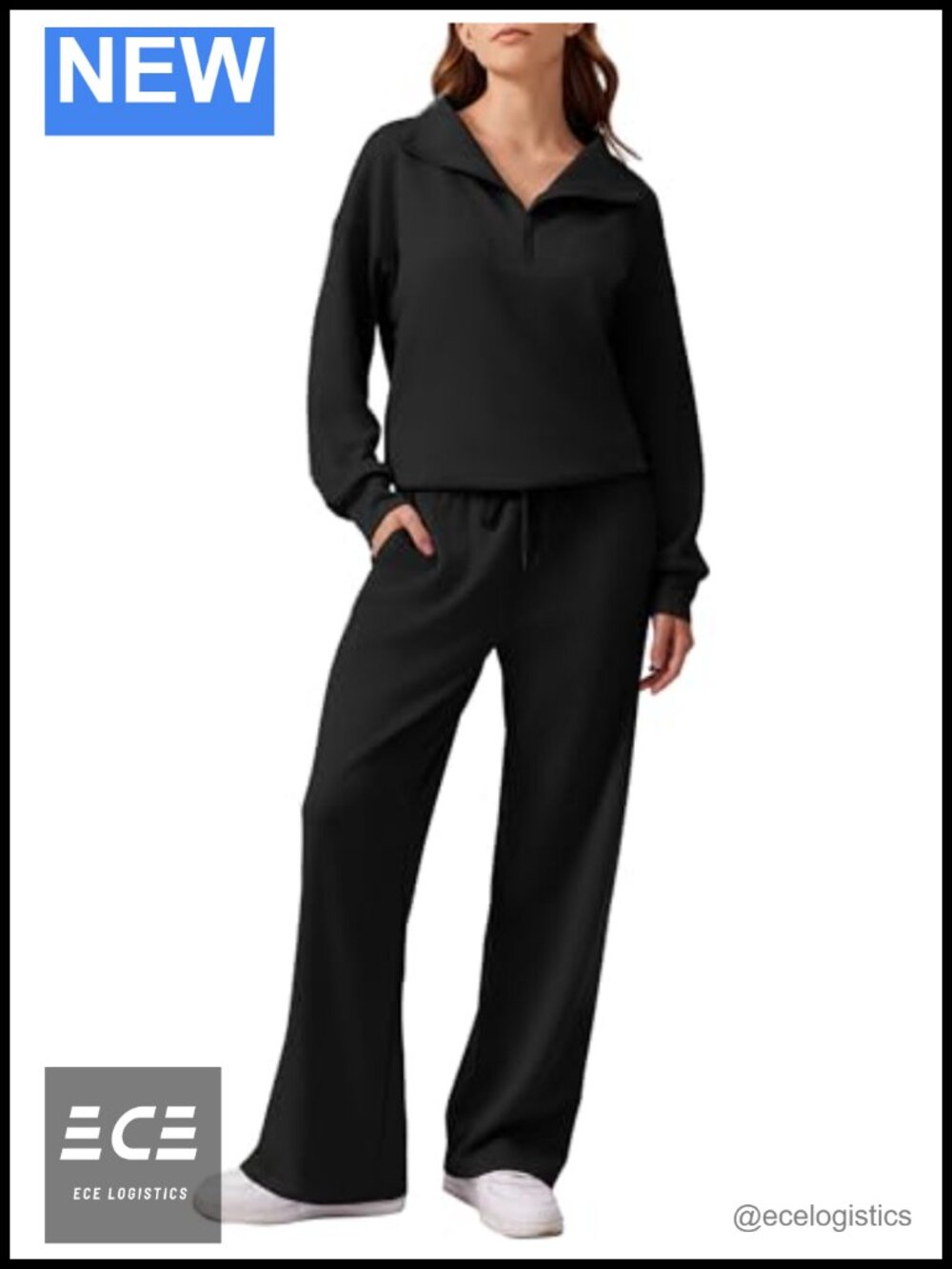 2 Piece Sweatsuit Set Oversized Half Zip Wide Leg Drawstring Lounge